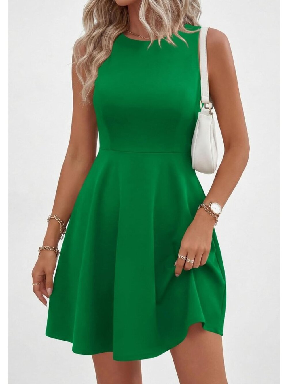 〽️Women's Green Elegant Classy Spring A Line Sleeveless Mini Short Dress - Picture 5 of 6